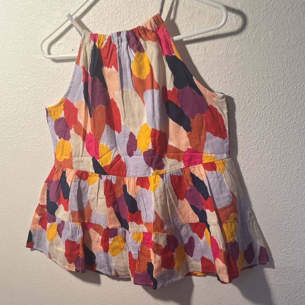 THML Multicolor Floral Halter Tiered Tank — Pink, Yellow, Orange, Purple, Navy - Picture 3 of 5